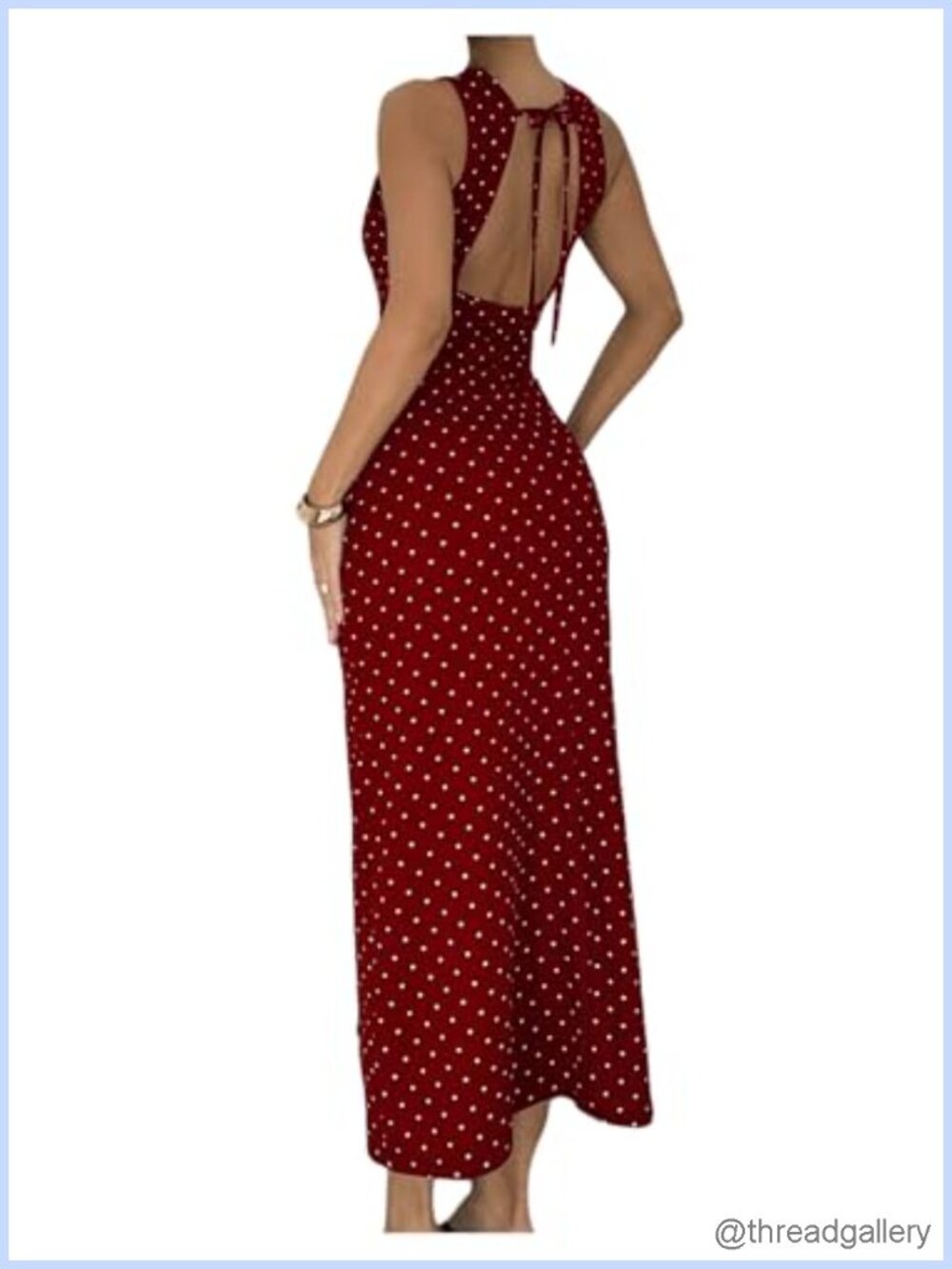 Polka Dots Backless Long Dress Crew Neck Sleeveless High Waist Formal